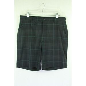 Pebble Beach Performance Golf Shorts Plaid Black Blue Flat Front Stretch Mens 36